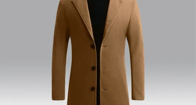 Men’s Woolen Coat Navy Blue Slim Fit Mid Length