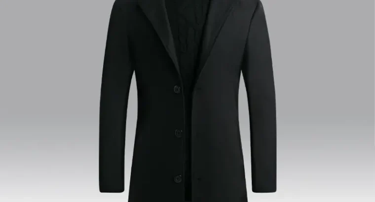 Men’s Woolen Coat Navy Blue Slim Fit Mid Length