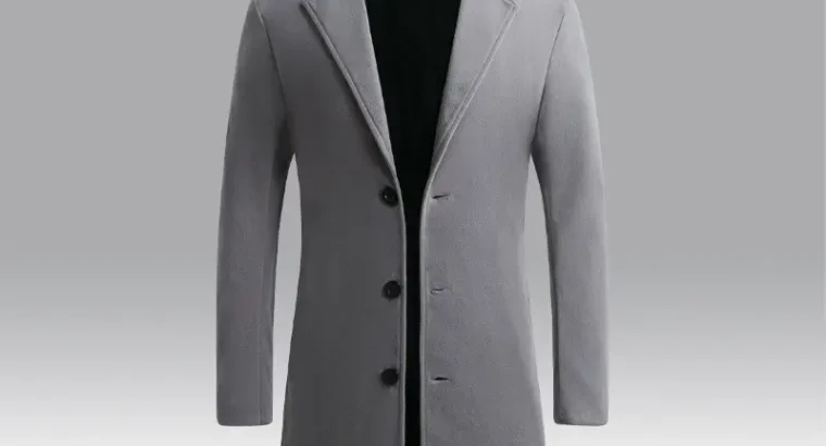 Men’s Woolen Coat Navy Blue Slim Fit Mid Length