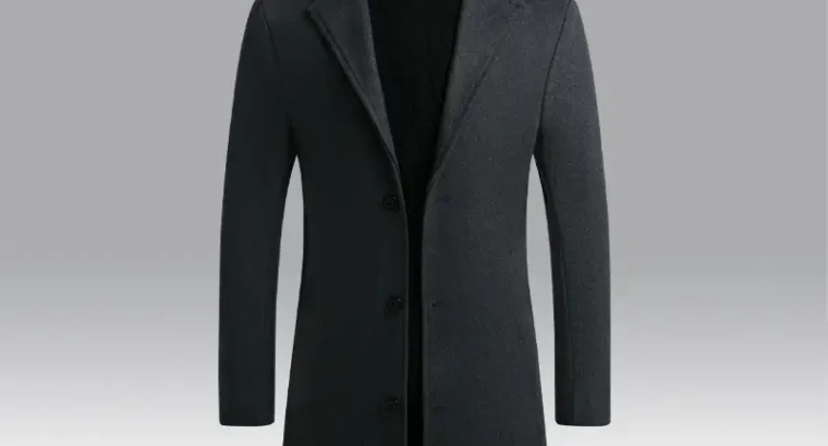 Men’s Woolen Coat Navy Blue Slim Fit Mid Length