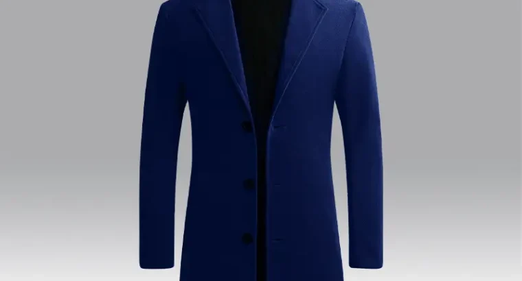 Men’s Woolen Coat Navy Blue Slim Fit Mid Length