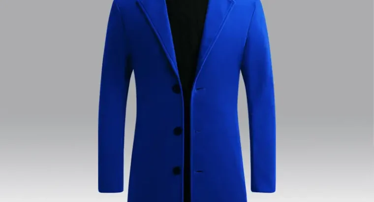 Men’s Woolen Coat Navy Blue Slim Fit Mid Length