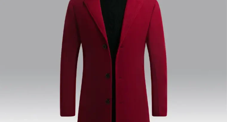 Men’s Woolen Coat Navy Blue Slim Fit Mid Length