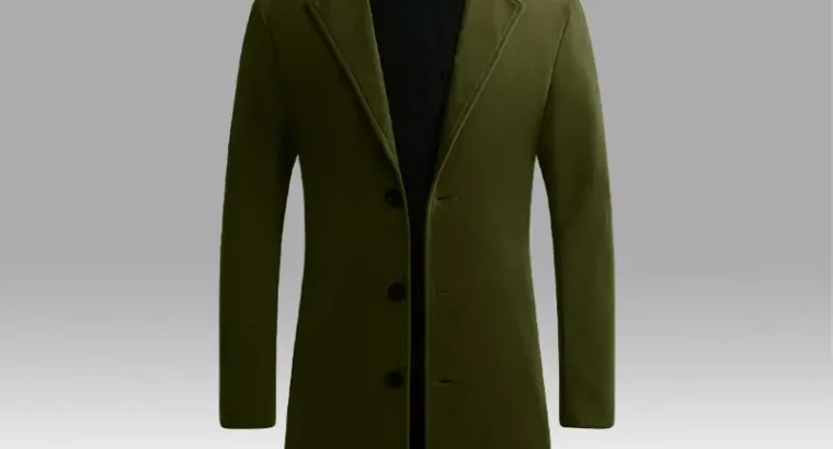 Men’s Woolen Coat Navy Blue Slim Fit Mid Length