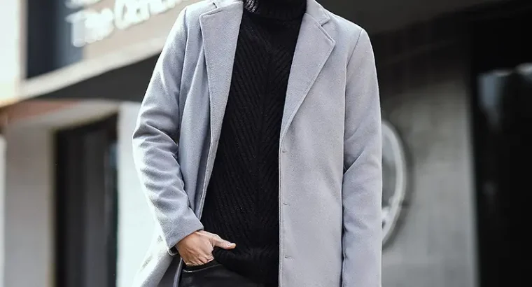 Men’s Woolen Coat Navy Blue Slim Fit Mid Length
