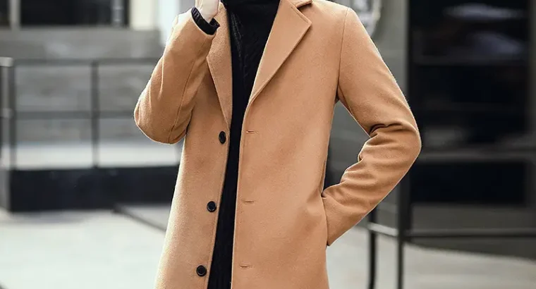 Men’s Woolen Coat Navy Blue Slim Fit Mid Length