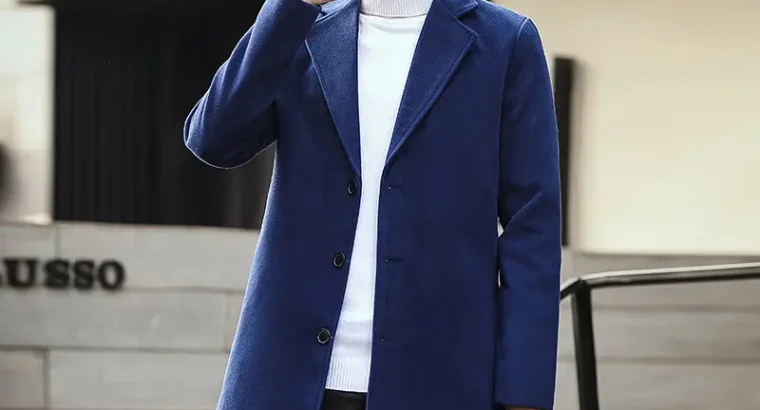 Men’s Woolen Coat Navy Blue Slim Fit Mid...