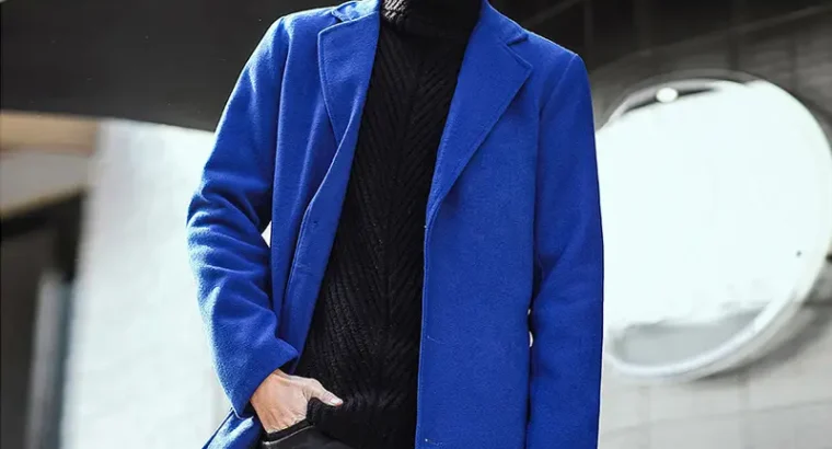 Men’s Woolen Coat Navy Blue Slim Fit Mid Length
