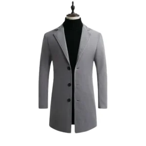 Men’s Woolen Coat Navy Blue Slim Fit Mid Length