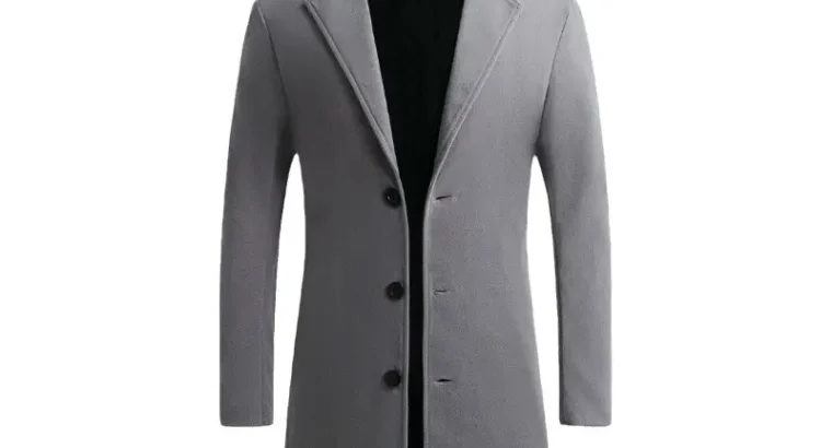 Men’s Woolen Coat Navy Blue Slim Fit Mid Length