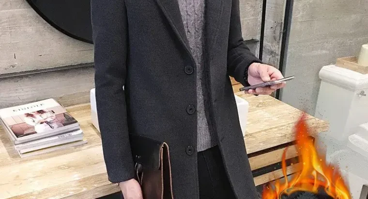 Men’s Korean Slim Fit Woolen Coat Winter Gray
