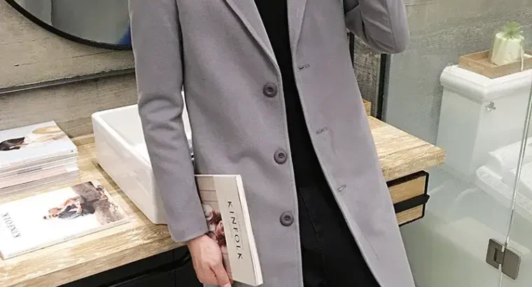 Men’s Korean Slim Fit Woolen Coat Winter Gray