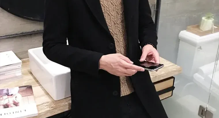 Men’s Korean Slim Fit Woolen Coat Winter Gray