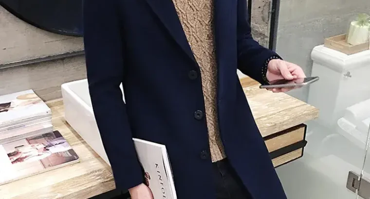 Men’s Korean Slim Fit Woolen Coat Winter Gray