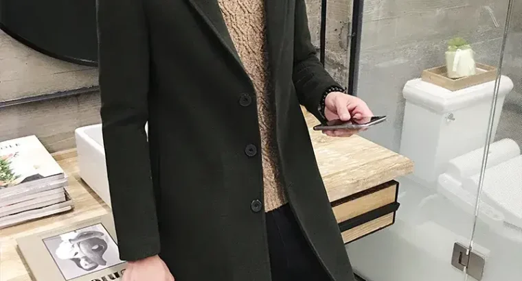 Men’s Korean Slim Fit Woolen Coat Winter...