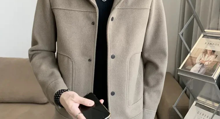 Men’s Woolen Slim Fit Jacket Winter Coat Beige