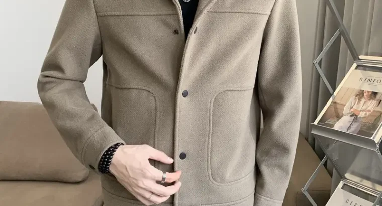Men’s Woolen Slim Fit Jacket Winter Coat Beige