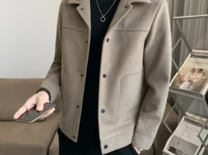 Men’s Woolen Slim Fit Jacket Winter Coat Beige