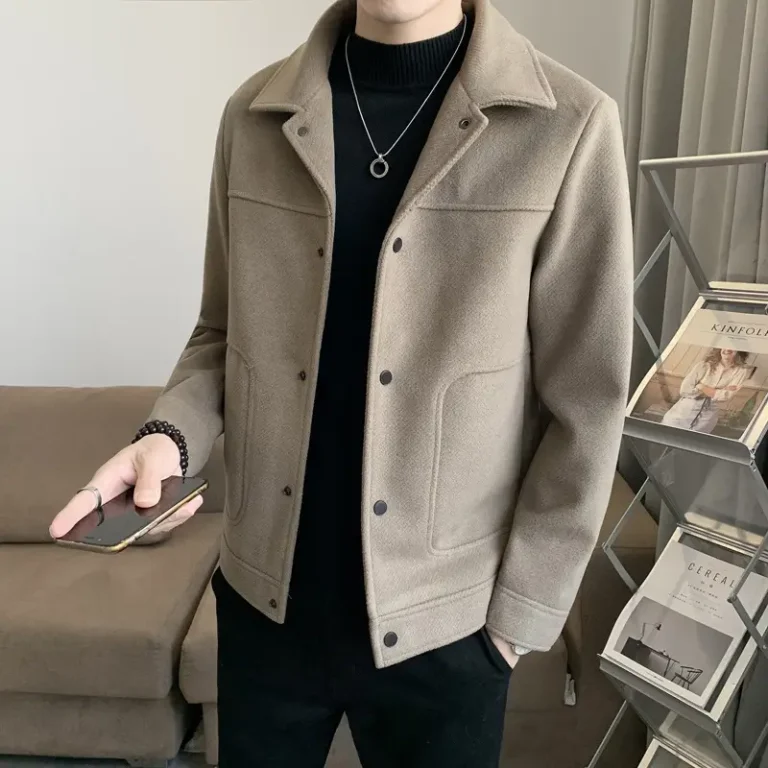 Men’s Woolen Slim Fit Jacket Winter Coat Beige