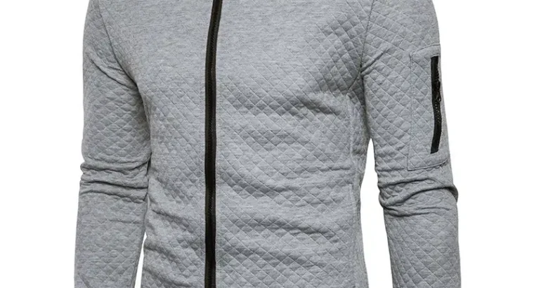 Men’s Maroon Zipper Casual Jacket Collar Solid Color