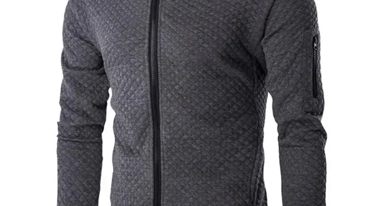 Men’s Maroon Zipper Casual Jacket Collar Solid Color