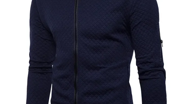 Men’s Maroon Zipper Casual Jacket Collar Solid Color