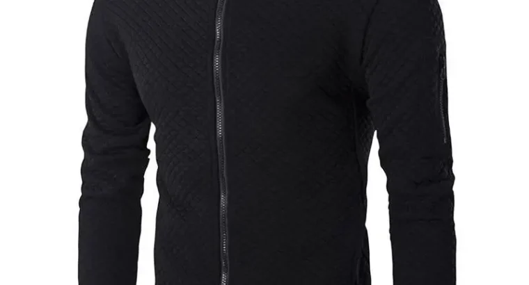 Men’s Maroon Zipper Casual Jacket Collar Solid Color