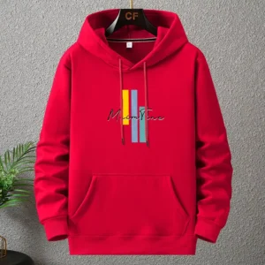 Men’s Red Fleece Hoodie with Graphic Print
