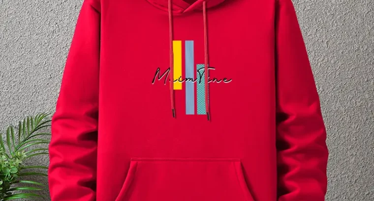 Men’s Red Fleece Hoodie with Graphic Print