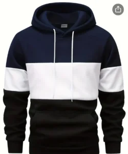 Men’s Color Block Fleece Hoodie Blue, White, Black
