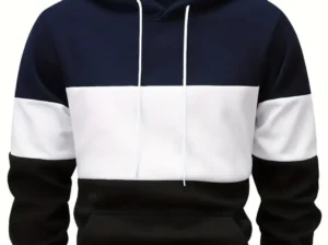 Men’s Color Block Fleece Hoodie Blue, White, Black