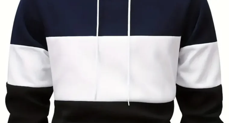 Men’s Color Block Fleece Hoodie Blue, Wh...