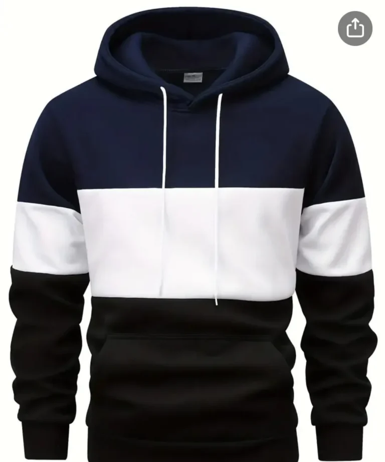 Men’s Color Block Fleece Hoodie Blue, White, Black