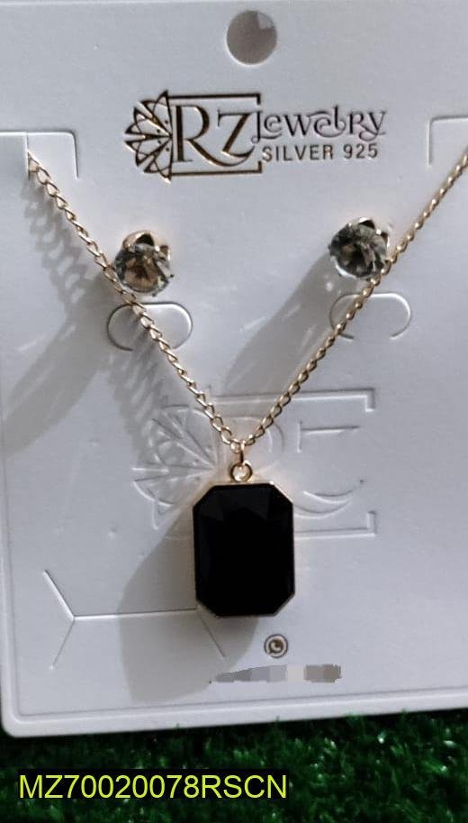 Black Stone Pendant Set with Gold Chain & Earrings - photo 5