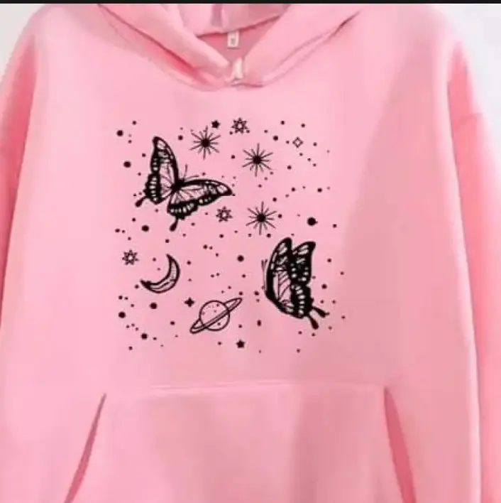 1 Pc Women’s Stitched Fleece Printed Pullover Hoodie - photo 2