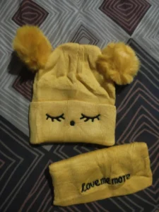 Winter Collection 2026 Yellow Wool Bear Ear Beanie & Neck Warmer Set