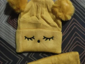Winter Collection 2026 Yellow Wool Bear Ear Beanie & Neck Warmer Set