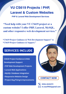 VU Student Offering CS619 Project Guidance | PHP, Laravel & MySQL