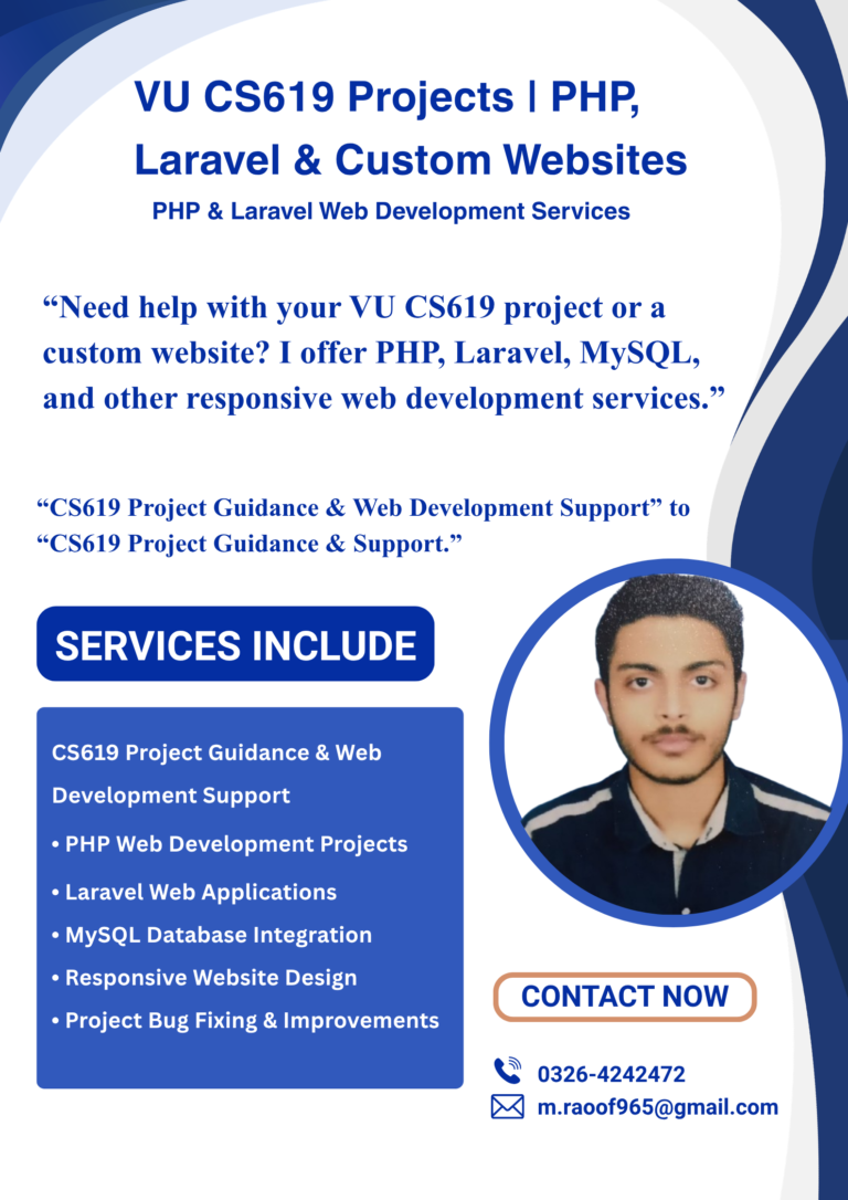 VU Student Offering CS619 Project Guidance | PHP, Laravel & MySQL