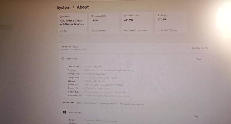 Laptop/ASSUS Vivobook Go 15/Ryzen 5 7520U/16GB DDR5 RAM/512GB NVMe SSD