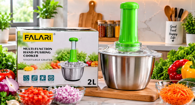 FALARI 2L Stainless Steel Manual Vegetable Chopper | Multi-Blade Cutte