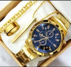 Watch Combo Set for Men Stainless Steel Watch and Bracelet Fashion and