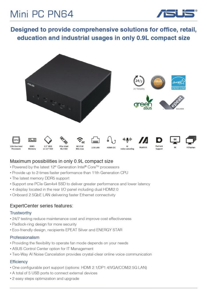 ASUS Expert Center PN64 Mini PC – Core i5 12th Gen 12500H - photo 2