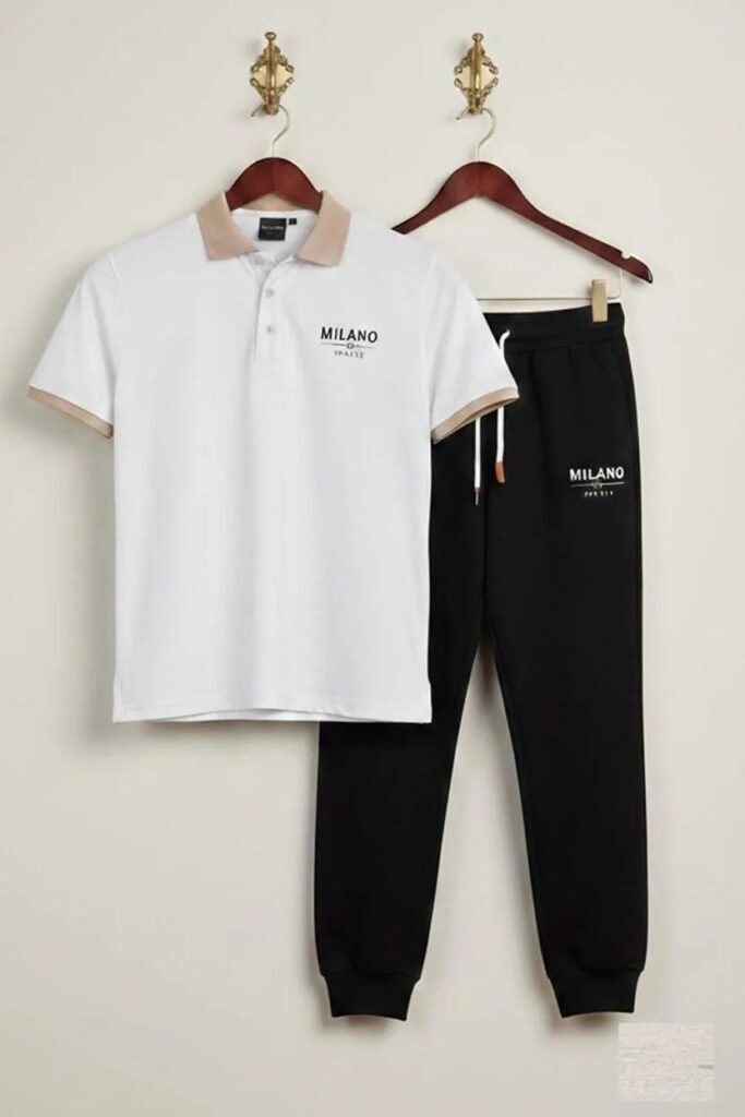 Men’s Printed Tracksuit Set – White & Black Milano Polyester - Clothes for sale in Haveli - photo 2