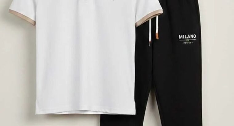 Men’s Printed Tracksuit Set – White & Black Milano Polyester