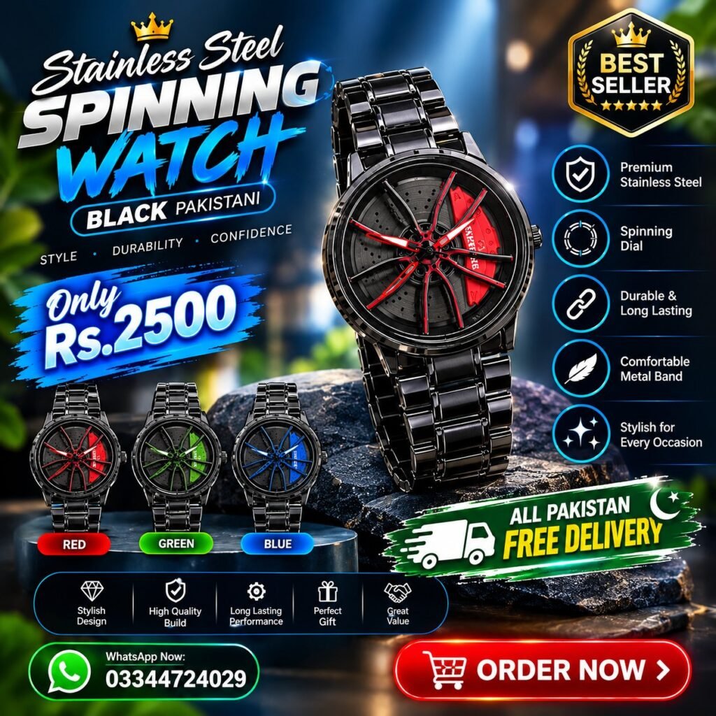 STAINLESS STEEL SPINNING WATCH (BLACK RED) - photo 7