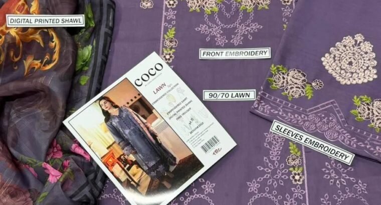 Lilac Embroidered 3- piece Unstitched Suit for women