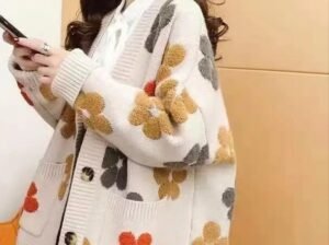 Women Floral Knitted Cardigan Winter casual Sweater