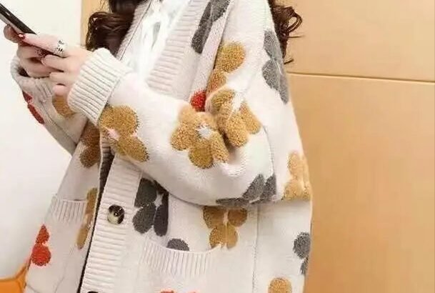 Women Floral Knitted Cardigan Winter cas...