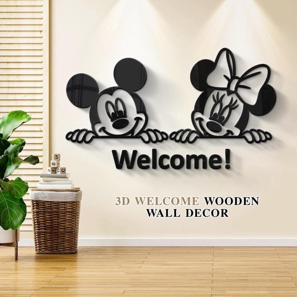 3D Mickey Minnie Mouse Wooden Wall Decor Welcome - photo 2